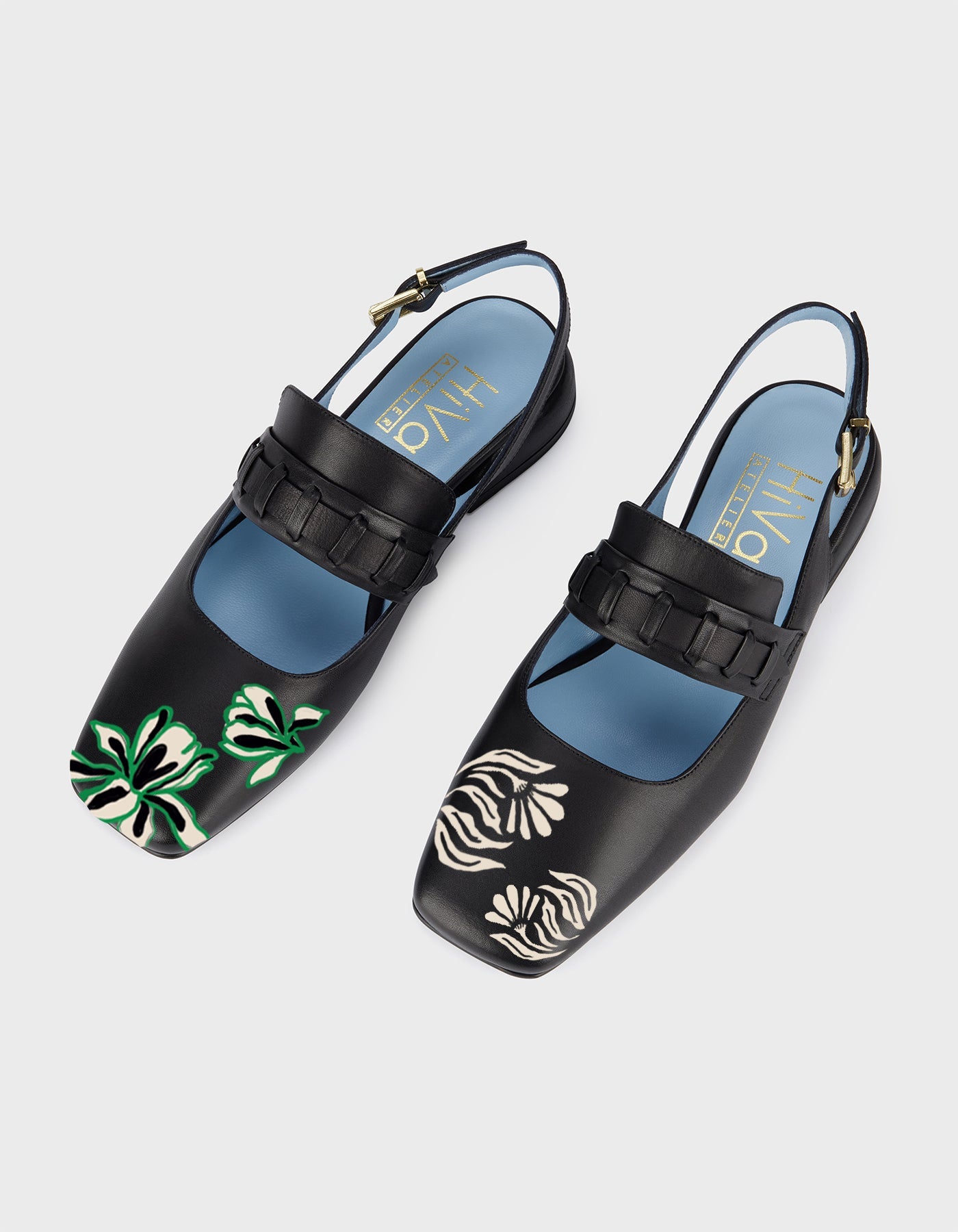 Hiva Atelier | Mary Jane Flat - Hand-Painted Black Enchanted Petals | Her Tarza Uygun Deri Aksesuarlar