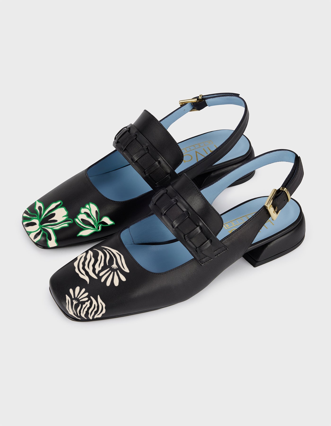 Hiva Atelier | Mary Jane Flat - Hand-Painted Black Enchanted Petals | Her Tarza Uygun Deri Aksesuarlar