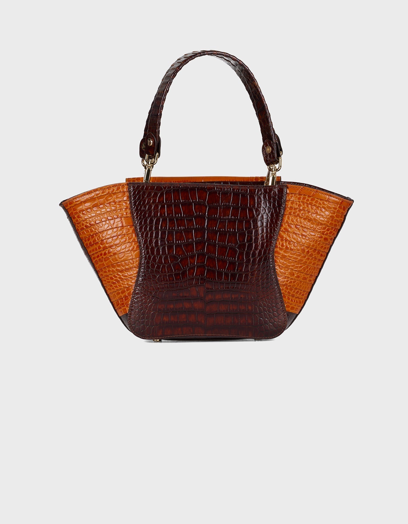 Hiva Atelier | Orbis Midi Tote Bag Croco Effect Burnt Orange & Chocolate | Beautiful and Versatile Leather Accessories