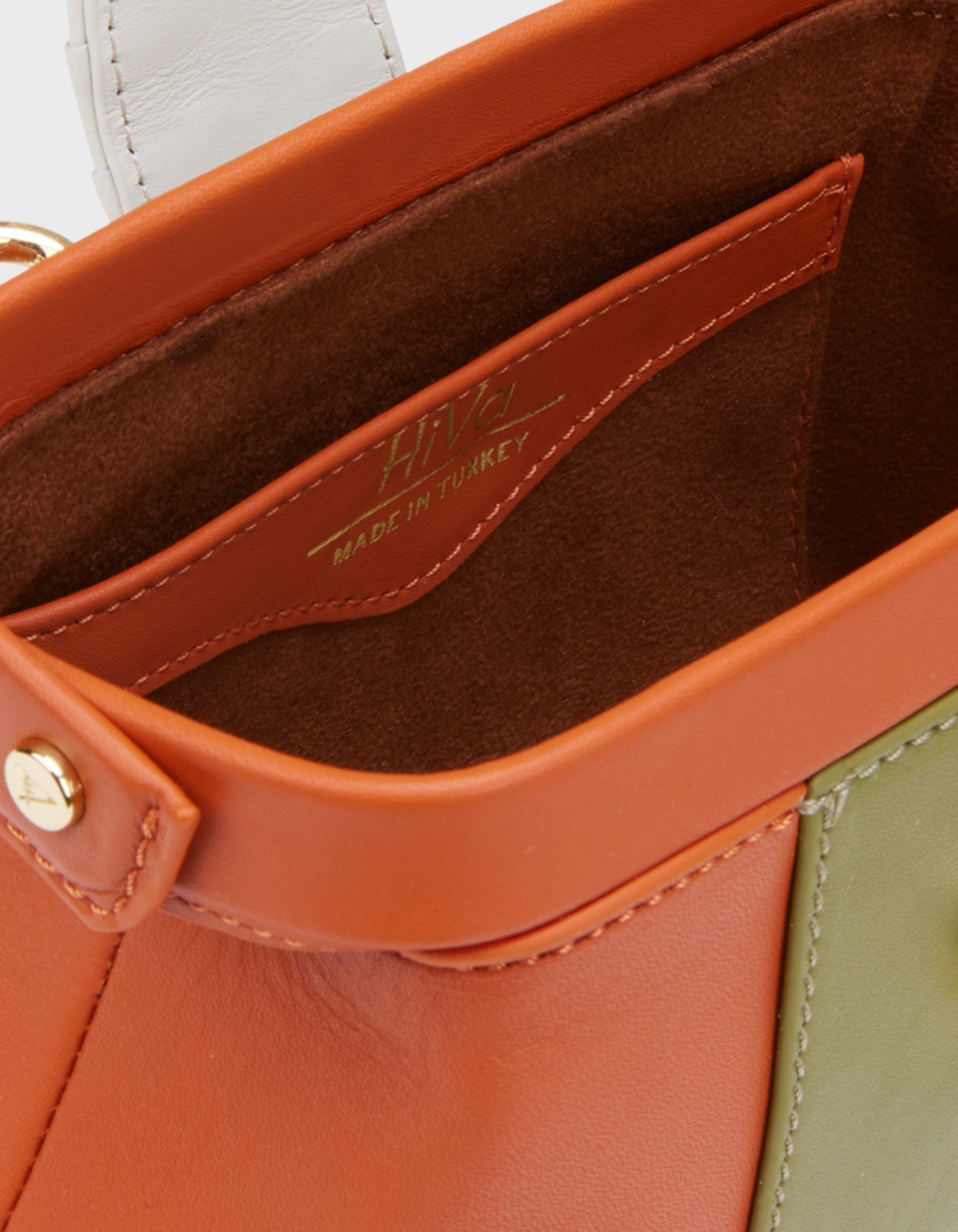 HiVa Atelier | Mini Nubes Doctor Bag Burnt Orange & Olive & Bone | Beautiful and Versatile Leather Accessories