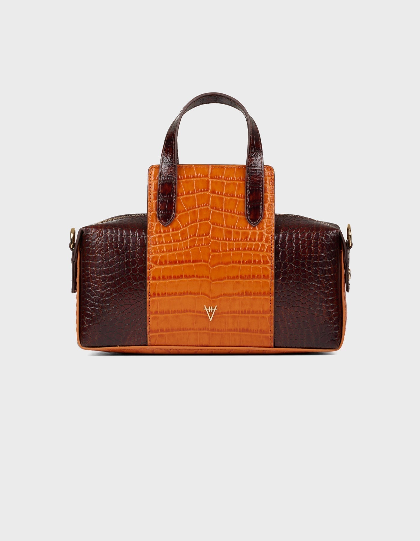 Hiva Atelier | Onsra Cylinder Shoulder Bag Croco Effect Chocolate & Burnt Orange | Beautiful and Versatile Leather Accessories