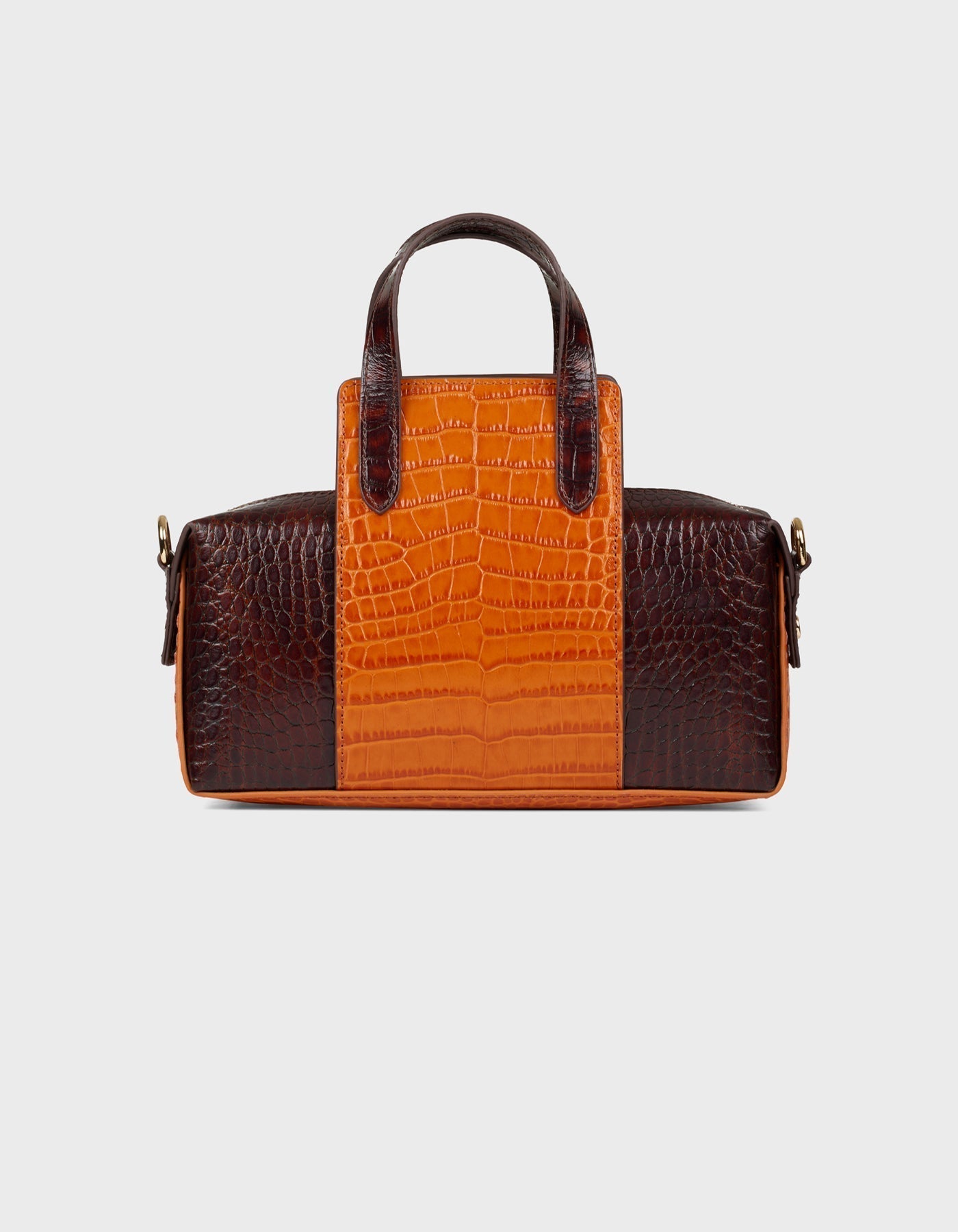 Hiva Atelier | Onsra Cylinder Shoulder Bag Croco Effect Chocolate & Burnt Orange | Beautiful and Versatile Leather Accessories