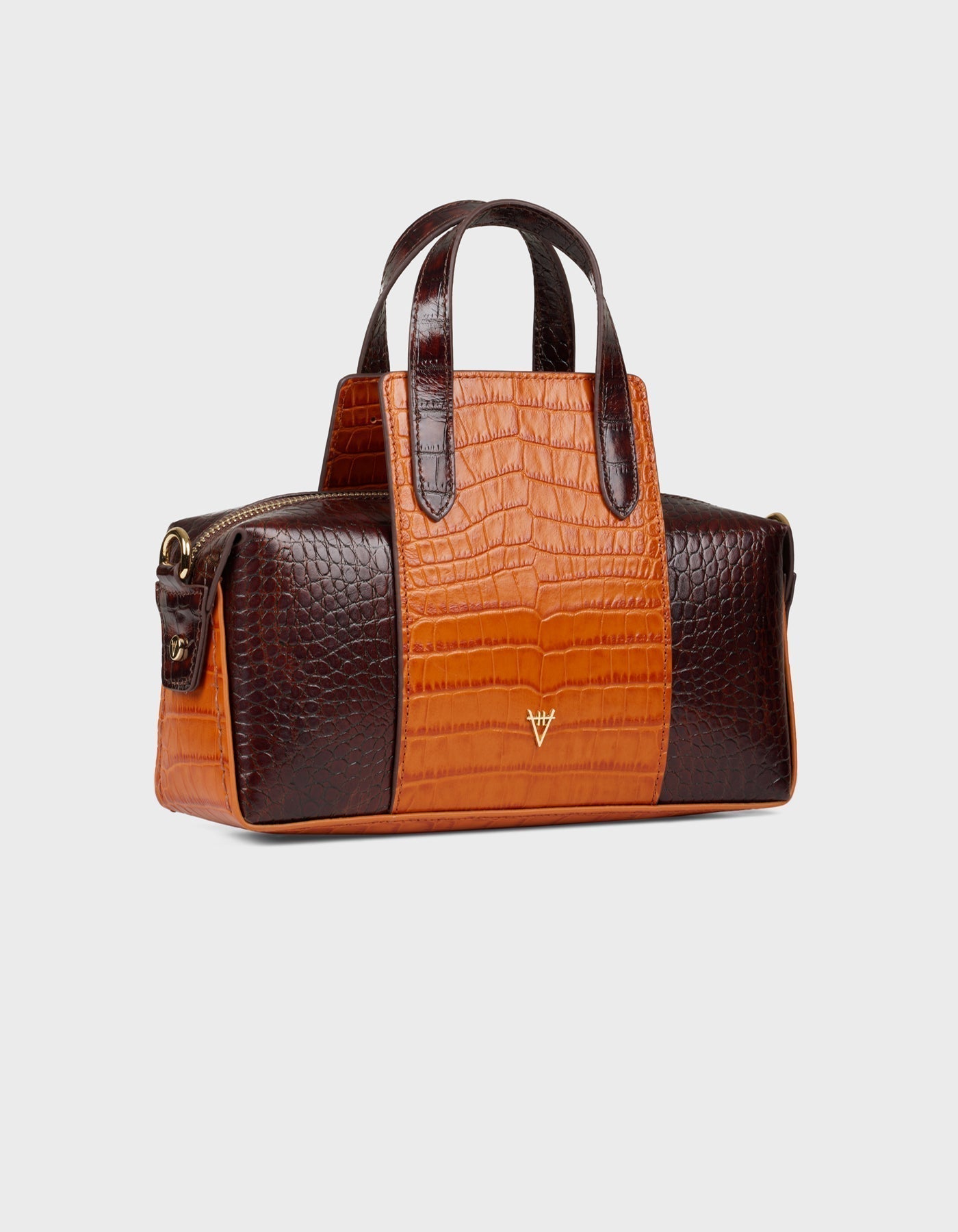 Hiva Atelier | Onsra Cylinder Shoulder Bag Croco Effect Chocolate & Burnt Orange | Beautiful and Versatile Leather Accessories