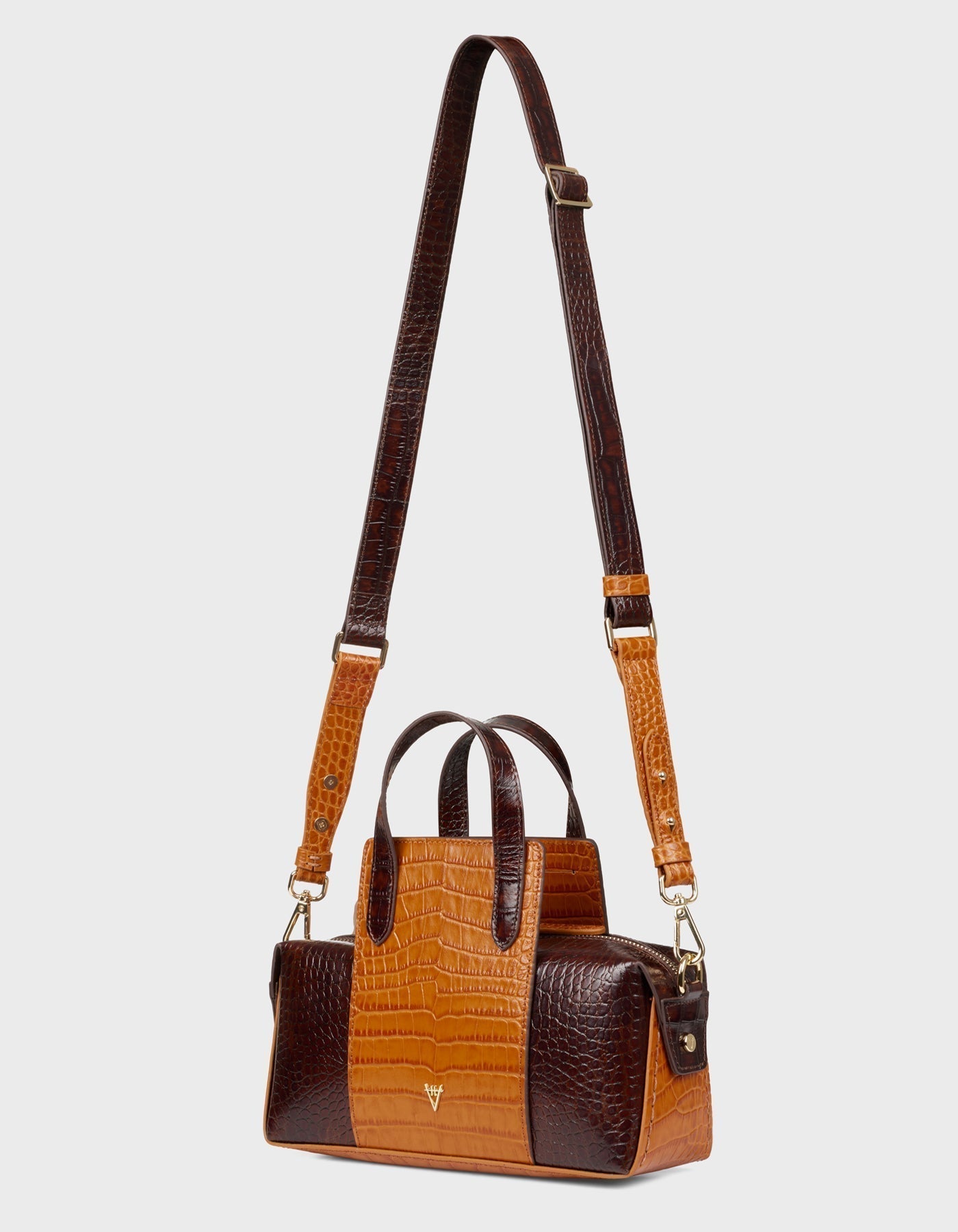 Hiva Atelier | Onsra Cylinder Shoulder Bag Croco Effect Chocolate & Burnt Orange | Beautiful and Versatile Leather Accessories