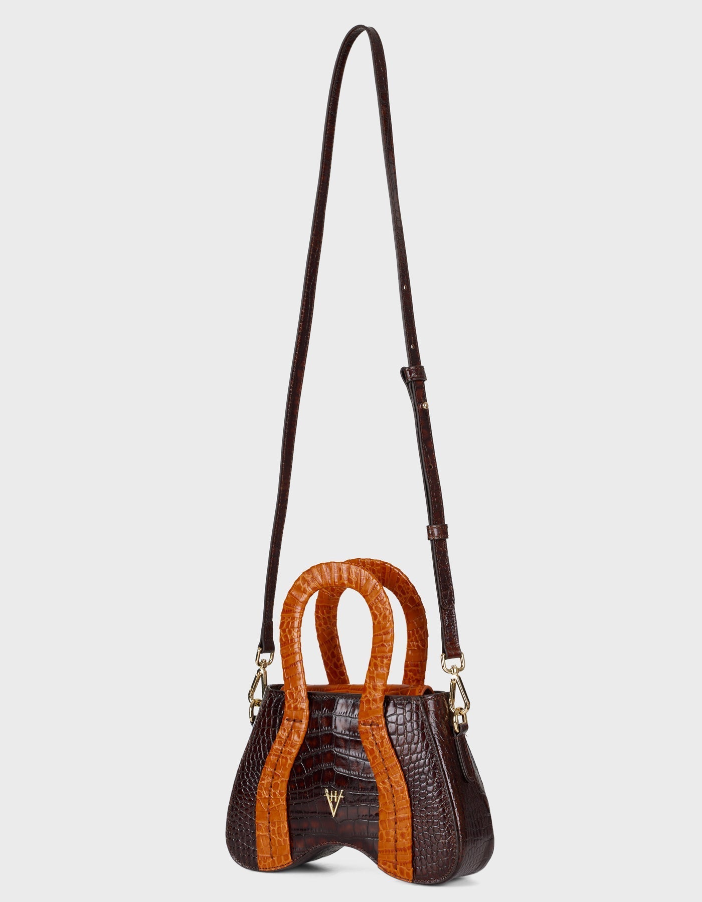 Hiva Atelier | Pera Croco Effect Burnt Orange & Chocolate | Beautiful and Versatile Leather Accessories