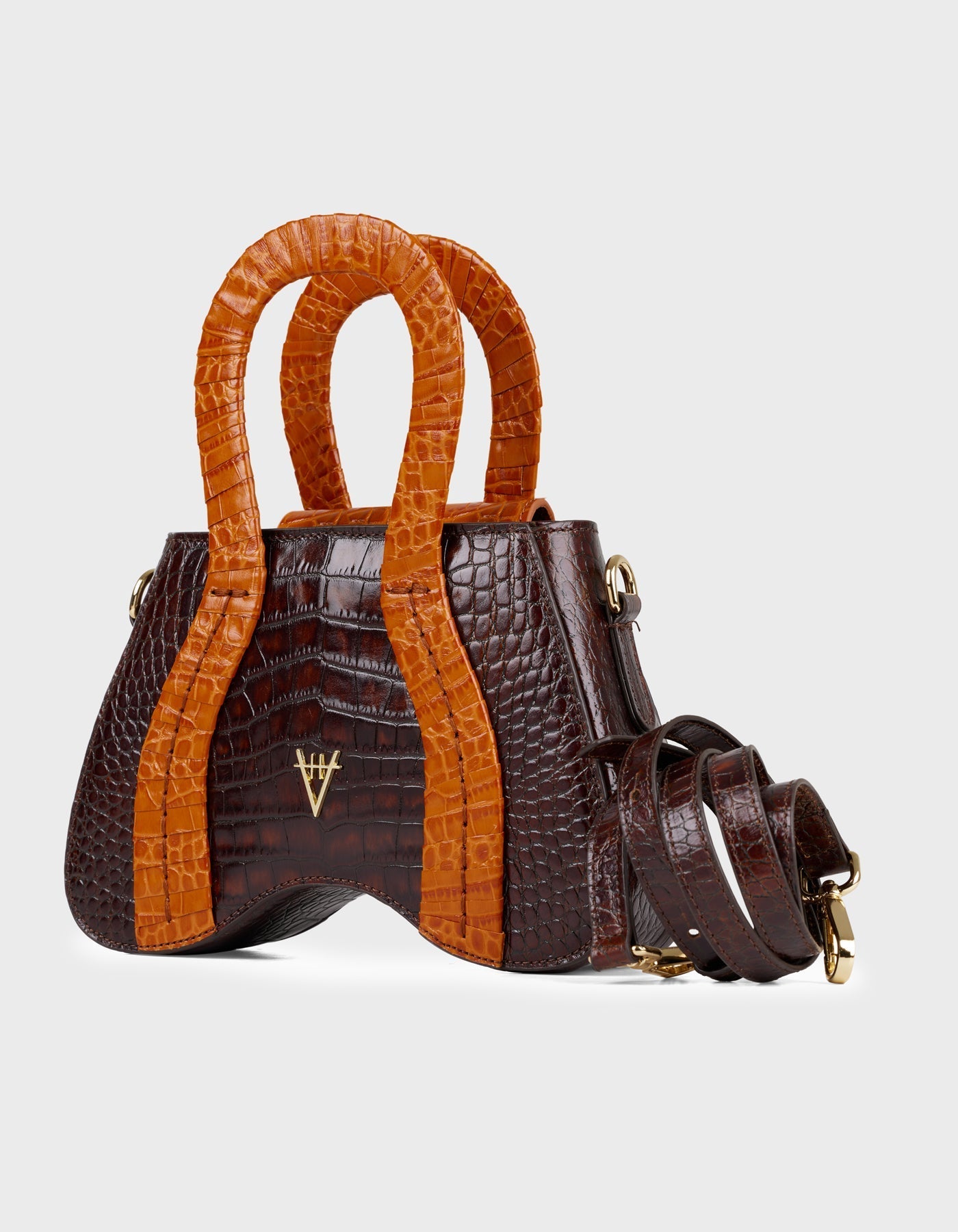 Hiva Atelier | Pera Croco Effect Burnt Orange & Chocolate | Beautiful and Versatile Leather Accessories