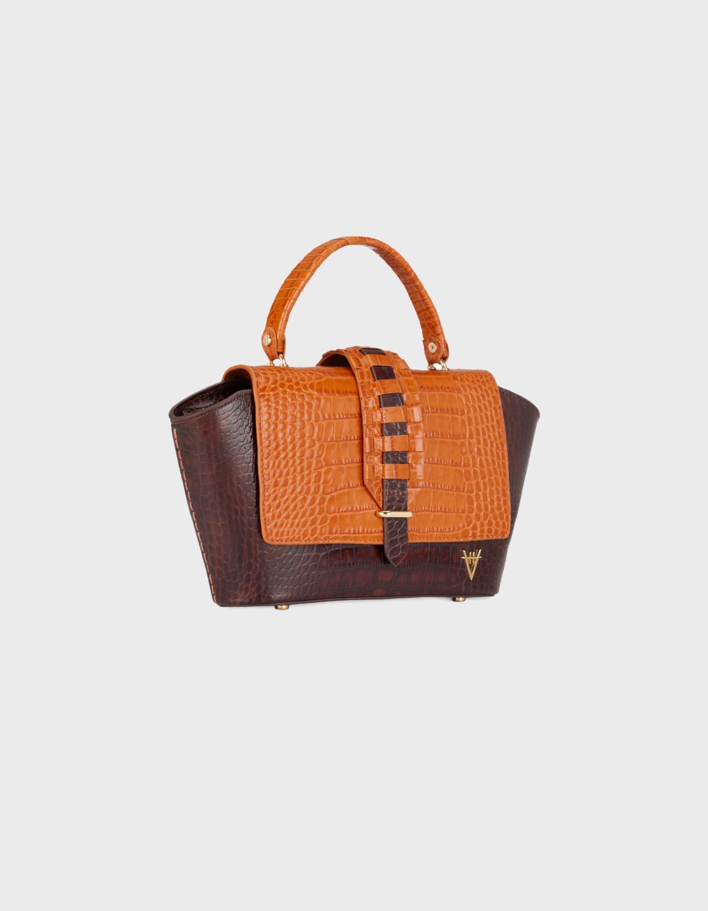 HiVa Atelier | Ventus Shoulder Bag Croco Effect Chocolate & Burnt Orange | Beautiful and Versatile Leather Accessories