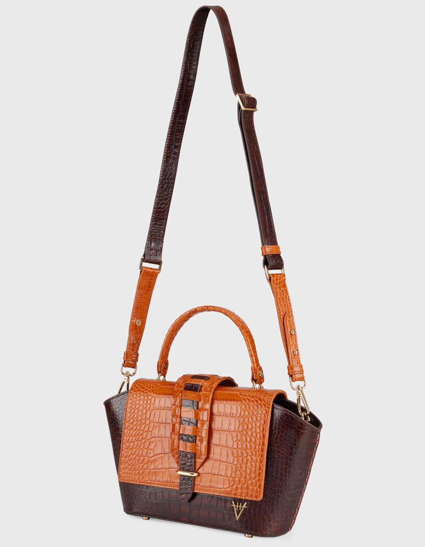 HiVa Atelier | Ventus Shoulder Bag Croco Effect Chocolate & Burnt Orange | Beautiful and Versatile Leather Accessories