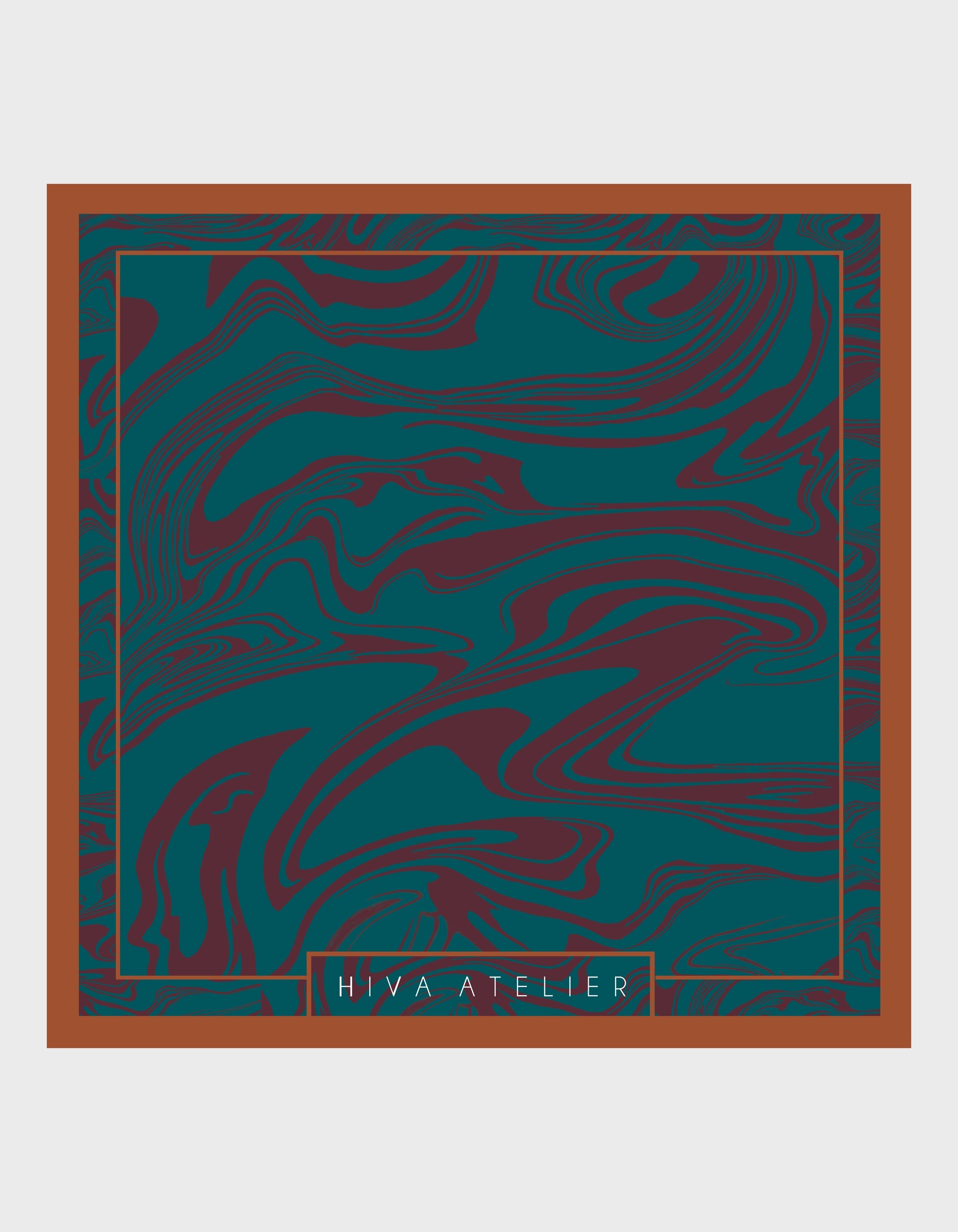 HiVa Atelier | Hiva Silk Scarf 50 X 50 CM Blocking Wave - Verdigris & Wine | Her Tarza Uygun Deri Aksesuarlar