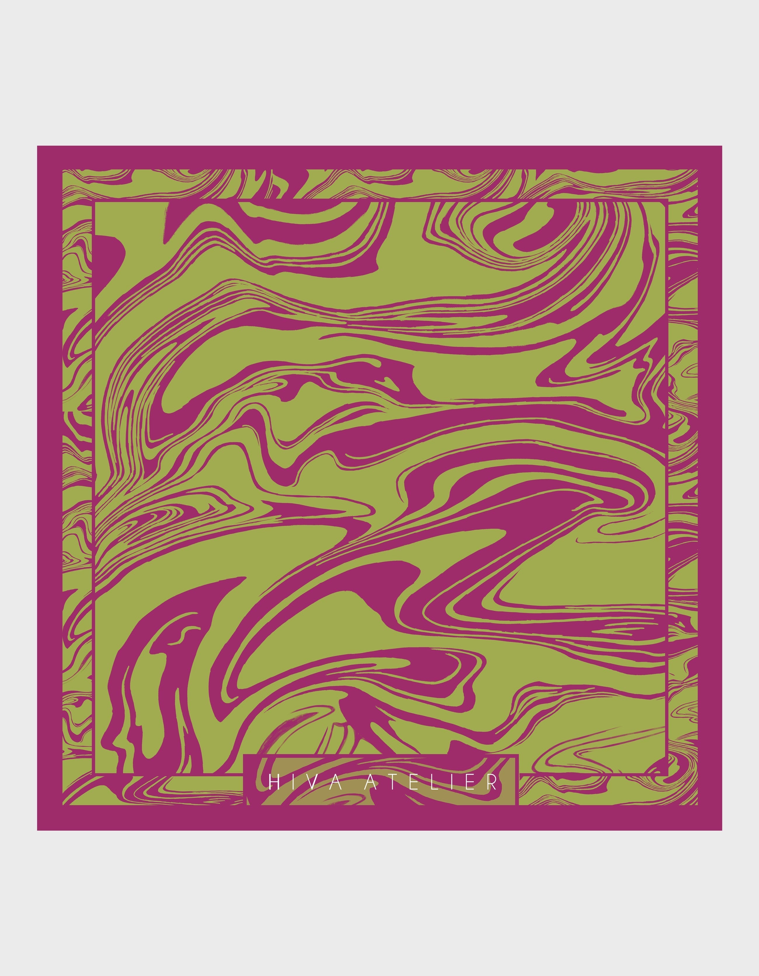 HiVa Atelier | Hiva Silk Scarf 50 X 50 CM Blocking Wave - Algae Green & Orchid Flower | Her Tarza Uygun Deri Aksesuarlar