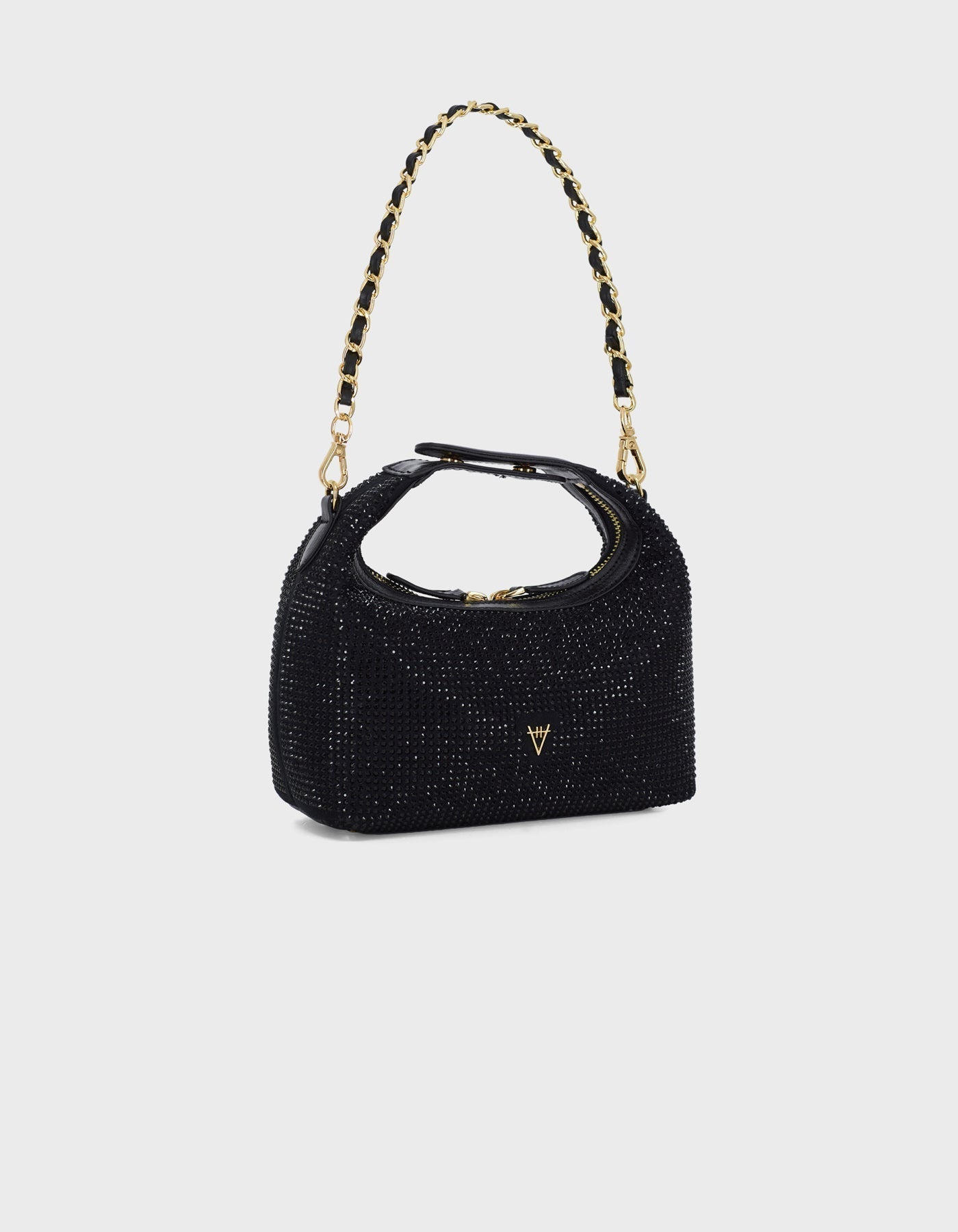 Hiva Atelier | Mini Croissant Black Crystal - Embellished | Beautiful and Versatile Leather Accessories