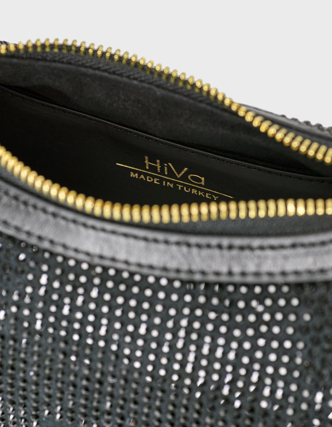 Hiva Atelier | Mini Croissant Black Crystal - Embellished | Beautiful and Versatile Leather Accessories