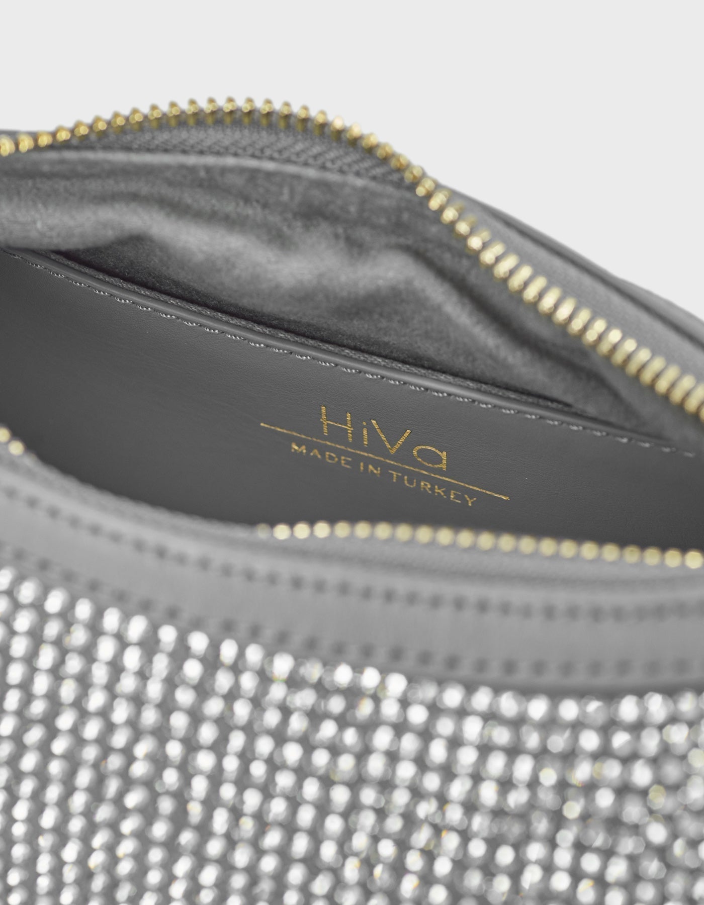 Hiva Atelier | Mini Croissant Silver Crystal - Embellished | Beautiful and Versatile Leather Accessories